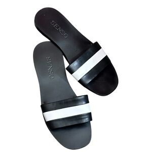 SENSO Leather Bec Sliders Dressy Monochrome Sandals Ebony Flats 37/7
